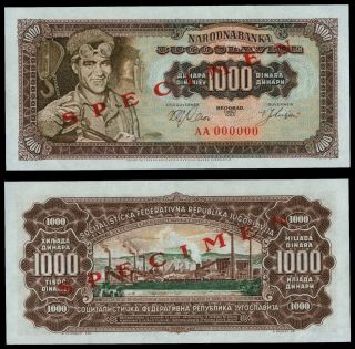 Fe.  053} Yugoslavia 1000 Dinara 1963 / Specimen / Unc