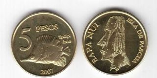 Easter Island - 5 Peso Unc Coin 2007 Year Fish