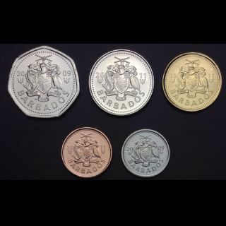 Barbados Set 5 Coins,  1,  5,  10,  25 Cents,  1 Dollar,  2009 - 2011,  Unc