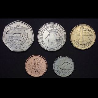 Barbados Set 5 Coins,  1,  5,  10,  25 Cents,  1 Dollar,  2009 - 2011,  UNC 2