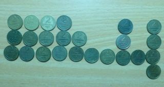 Ussr 24 Coins Of 2 Kopecks From 1946 To 1990.  All Years Are Different.