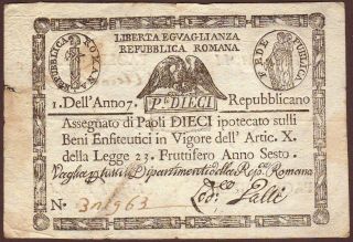 Italian States Repubblica Romana 10 Paoli 1798