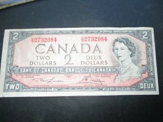 K - 1954 Bank Of Canada Canadian $2.  00 Bill Two Dollar Circulated Orange