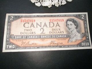 C - 1954 Bank Of Canada Canadian $2.  00 Bill Two Dollar Circulated Orange