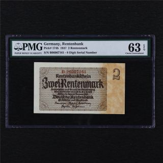 1937 Germany Reichsbanknote 2 Rentenbank Pick 174b Pmg 63 Epq Choice Unc