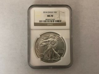 2014 Ngc Ms70 American Fine Silver Eagle Dollar $1 Coin Certified