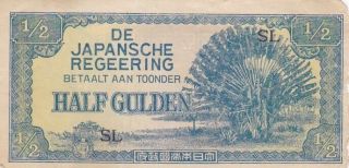 1942 Netherlands Indies 1/2 Gulden Note,  Block Letter Sl,  Pick 122b