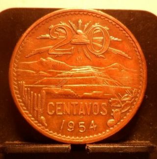 Circulated 1954 20 Centavos Mexican Coin (52419) 1.  Domestic