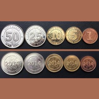 Zimbabwe Unc Set Of 5 Coins 1 5 10 25 50 Cents Bond Coins 2014