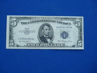 1953 Series $5 Five Dollar Silver Certificate About Uncirculated