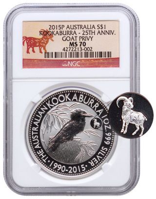 2015 - P Australia Kookaburra Goat Privy 1oz Silver 25th Anniv Ngc Ms70 Lunar