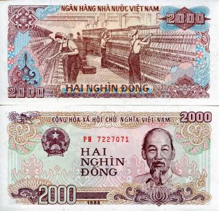 Vietnam 2000 Dong Banknote World Paper Money Unc Currency Pick P107a Ho Chi Minh