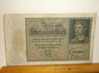 Zehntausand Mark Reichsbanknote 19 Januar 1922 Very Good Note See Photos.