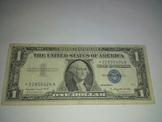 1957a Star $1 One Dollar Bill Silver Certificate Note Blue Seal.