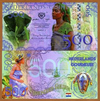 Netherlands Guinea (ghana) 500 Gulden,  2016 Private Issue Polymer,  Unc Elephant