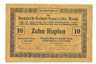 1916 German East Africa,  10 Rupien Bill,  6 /1/1916 Fine