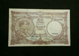 1944 Belgium 20 Francs Banknote P - 111 King Albert Queen Elizabeth Ww2 World War