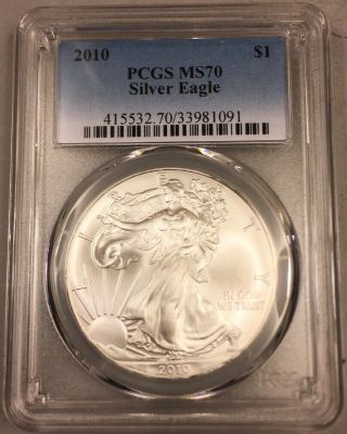 2010 $1 American Silver Eagle Dollar Pcgs Ms70