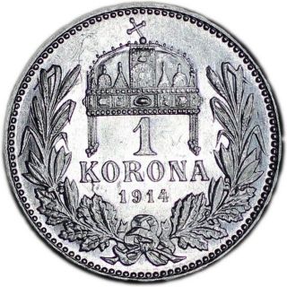 Hungary Coin 1 Korona 1914.  Aunc
