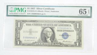 $1 1957 Silver Certificate Pmg 65 Epq Gem,  Fr 1619 (ca Block) 224