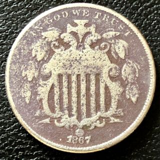 1867 Shield Nickel 5 Cents 5c Circulated 16572