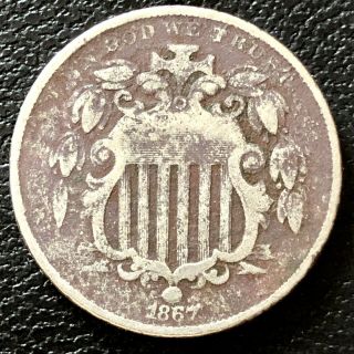 1867 Shield Nickel 5 Cents 5c Circulated 16564