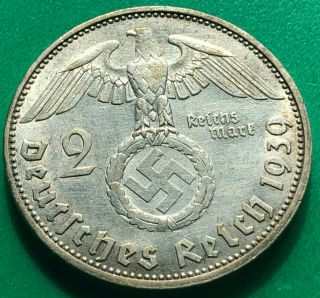German Paul Von Hindenburg 2 Rm 625 Silver 1939 J