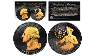 Rare Black Ruthenium 1976 Bicentennial Quarter 24kt Gold 2 - Sided Coin W/h