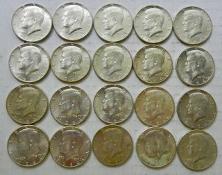 1964 Kennedy Half Dollars 20 Coin $10.  00 Roll 90 Silver Circulated