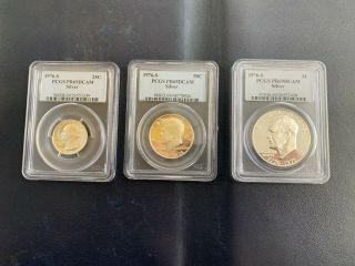 1976 - S Bicentennial Three Coin Set 25c 50c $1 Pcgs Pr69dcam Silver