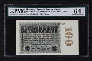 1923 Germany Reichsbanknote 100 Millionen Mark Pick 107b Pmg 64 Epq Choice Unc