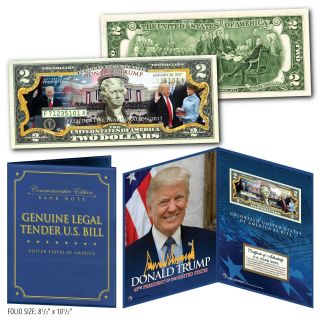 Donald Trump 45th Presidential Inauguration $2 Bill In Large Collectors Display