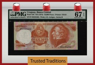 Tt Pk 53b 1974 Uruguay Banco Central 10000 Pesos " Artigas " Pmg 67 Epq
