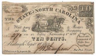Csa North Carolina Fractional Note 10 Cents,  Cr114,  9/1/62,  Sn270,  Plt " A " Fine