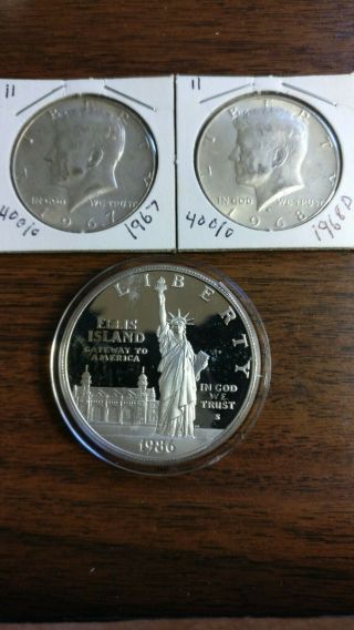 1986 - S Statue Of Liberty,  2 - 40 Kennedy Half Dollars 1967 - 1968 - D
