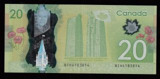 2012 Bank Of Canada $20 Polymer Radar Banknote - S/n: Bih4183814 -