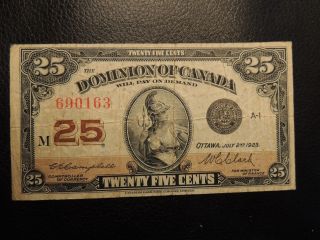 1923 Dominion Of Canada Shinplaster 0.  25 Twenty Five Campbell Clark 690163