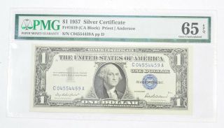 $1 1957 Silver Certificate Pmg 65 Epq Gem,  Fr 1619 (ca Block) 242