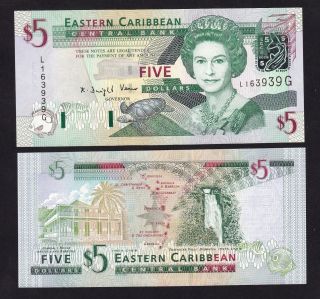 Eastern Caribbean 5 Dollars (2003) Grenada P42g Queen Banknote - Unc