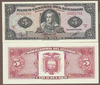 Km 113.  D 1988 Ecuador 5 Sucre Note Unc