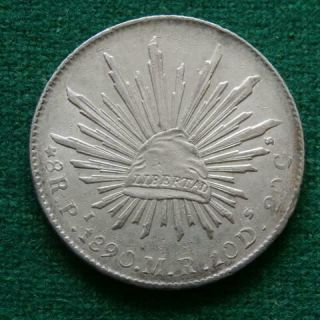 1890 Mexico Silver 8 Reales Coin Pi Mr San Luis Potosi Caps & Rays