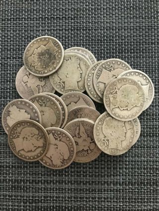 Roll Of 20 Barber Silver Half Dollars 1898 - 1912 Circulated - 15 Different Dates