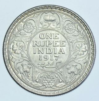 India British George V Rupee,  1917 Calcutta Silver Coin Bu