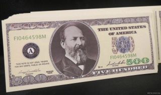 Of 100 $500 Dollar Usa Bills Novelty Money Fake James Garfield Us