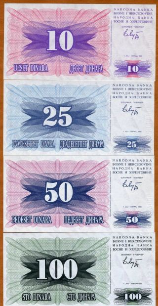 SET,  Bosnia - Herzegovina,  10;25;50;100 Dinara,  1992,  Picks 10;11;12;13 UNC 2