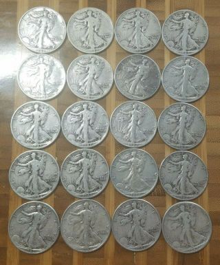 Walking Liberty Half Dollar $10 Face Value 90 Silver 20 Coin Roll