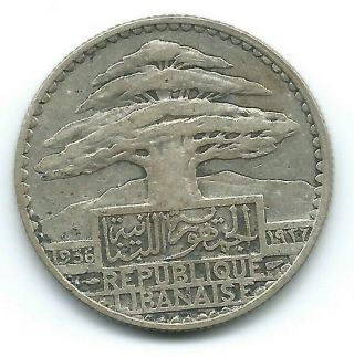 Lebanon - 50 Piastres 1936 Scarce Early Silver Coin.  See Photos.