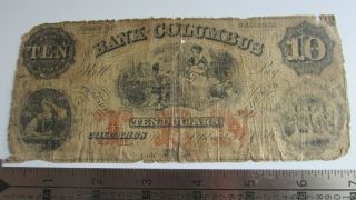 Bank Of Columbus Georgia $10 Dollar Note 1856 Paper Bearer On Demand Ga