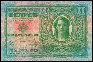 Austria 100 Kronen 1912 XF - AU Banknote P - 56 3