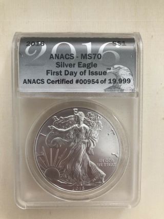 2016 $1 American Silver Eagle Anacs Ms70 First Day Issue Label Coin 954